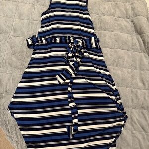 GAP Blue and White Striped sleeveless maxi dress with attached Belt